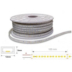 Tira LED 230V monocolor 19W/mt 120L/mt. SMD 2835 IP67 12x6mm corte cada 100mm, bobina 20mts x 5,90€/m